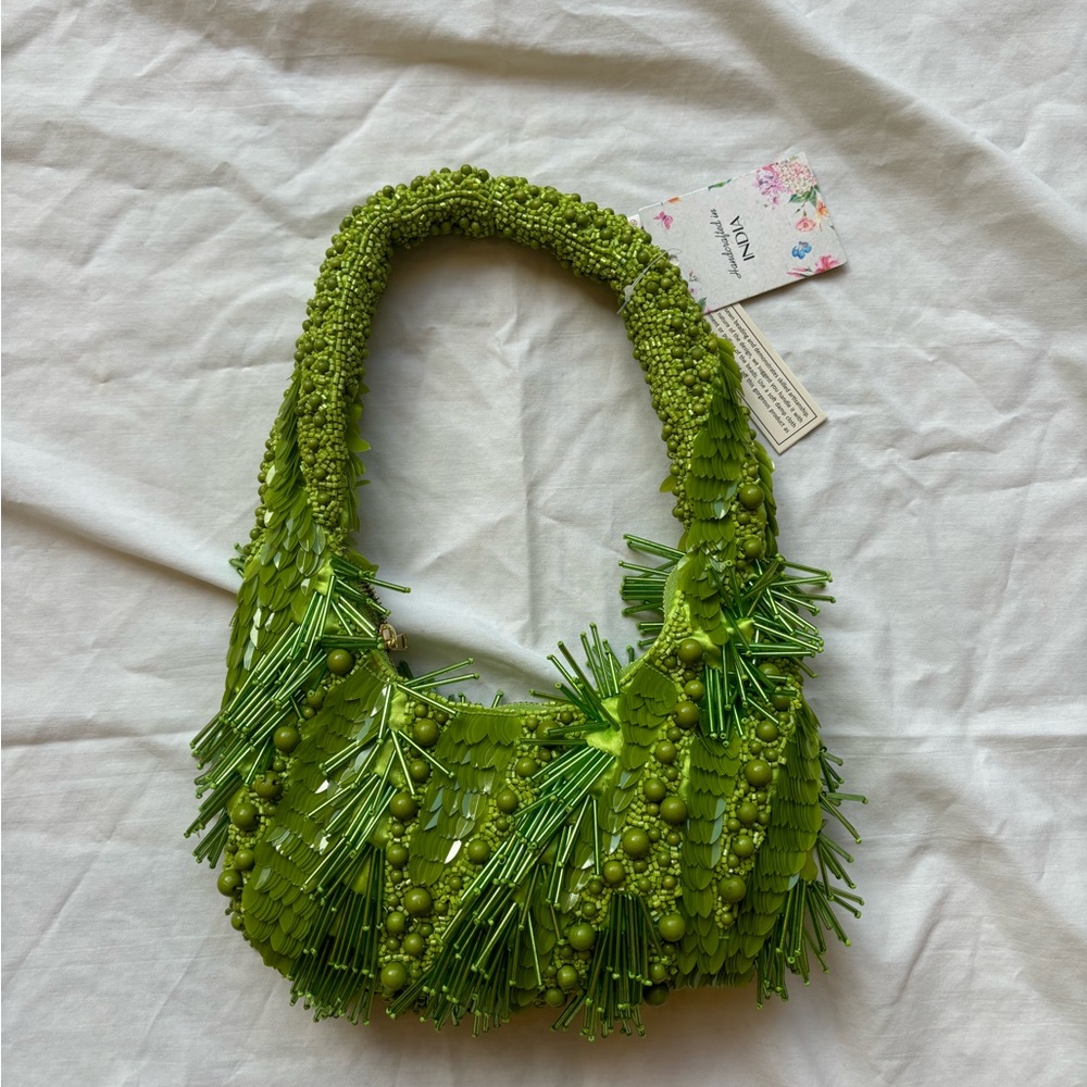 TJ Maxx Marshall’s Viral bright earthy green hand beaded and sequin shoulder bag